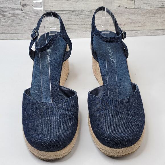 Chadwick 10M Denim Espadrille Wedge Close Toe Buckle Sandals Casual Shoes Summer - Picture 2 of 11